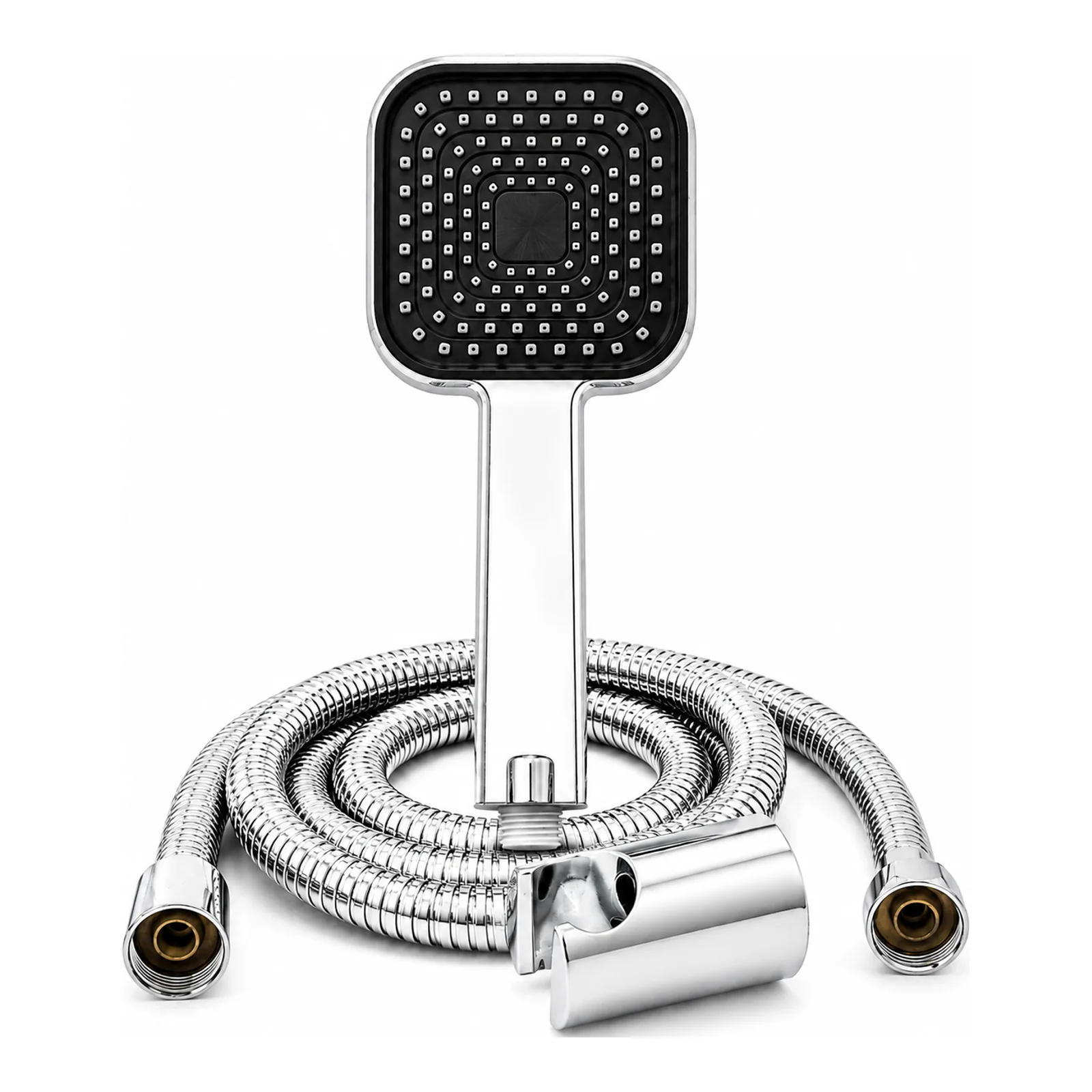 Black Face Square Hand Shower – Chrome Finish - Complete Set - Piffero PHS 11007